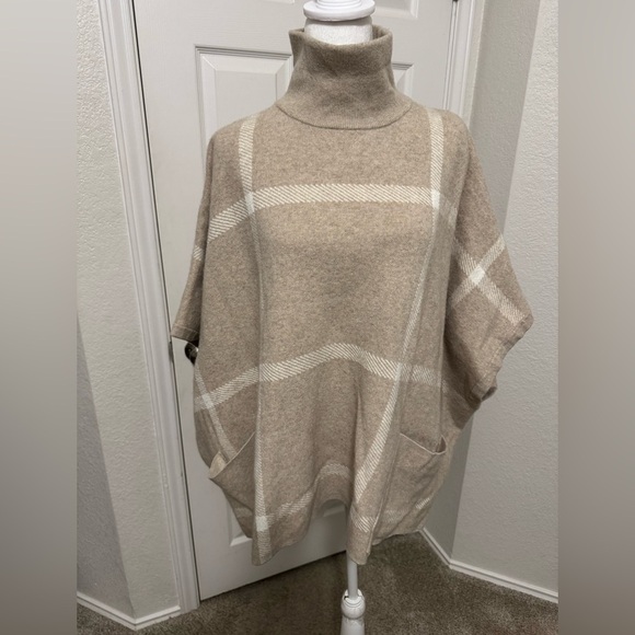Ann Taylor Sweaters - Ann Taylor Wool Blend Plaid Poncho Turtleneck Sweater Size M/L